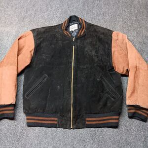 Vintage Basic Editions‎ Leather Stadium Jacket Adult Large Black Brown Lined